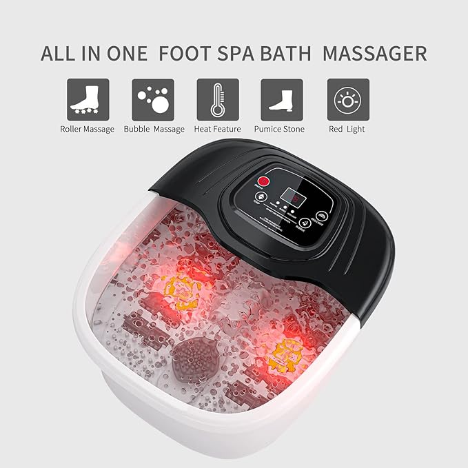 Foot Spa Bath Massager with Heat, Epsom Salt,Bubbles, Vibration and Red Light,Pedicure Tub,Foot Soaker, Gifts for Women Men Mom Dad, Fathers Day, Mothers Day Valentines Day Gifts