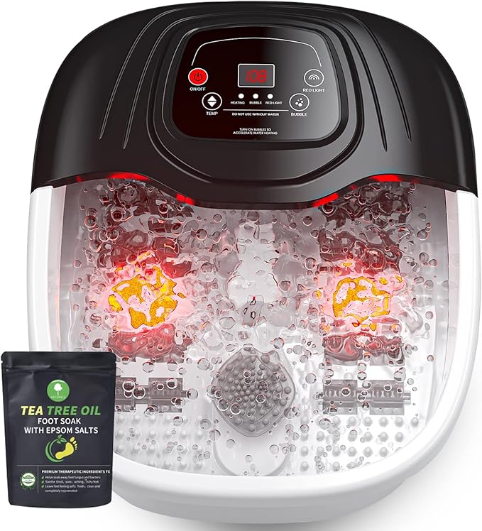Foot Spa Bath Massager with Heat, Epsom Salt,Bubbles, Vibration and Red Light,Pedicure Tub,Foot Soaker, Gifts for Women Men Mom Dad, Fathers Day, Mothers Day Valentines Day Gifts