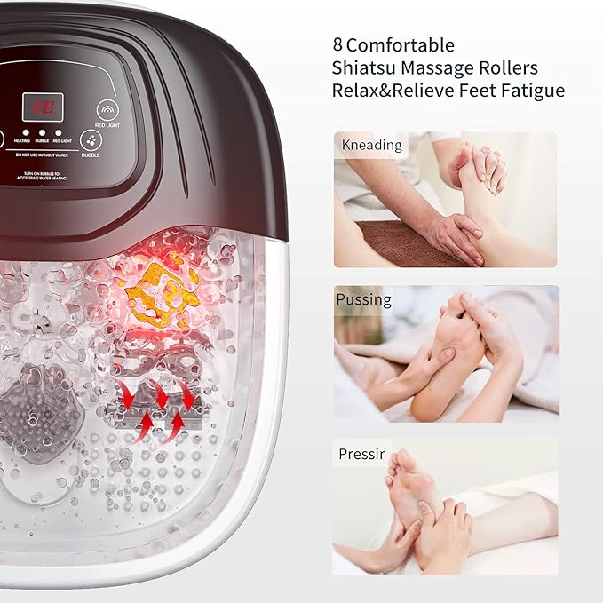 Foot Spa Bath Massager with Heat, Epsom Salt,Bubbles, Vibration and Red Light,Pedicure Tub,Foot Soaker, Gifts for Women Men Mom Dad, Fathers Day, Mothers Day Valentines Day Gifts