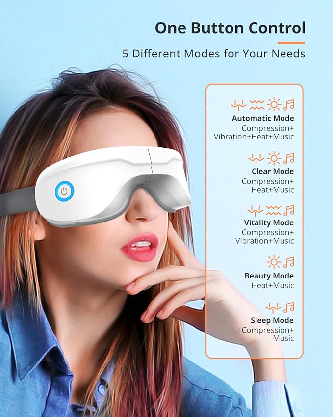 Eye Massager with Heat, Heated Eye Mask with Bluetooth Music, Face Massager, Eye Care Gift for Women, Eye Mask for Relax Eye, Reduce Eye Strain, Gifts for Mom/Dad