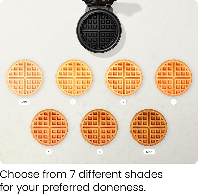 Chefman Anti-Overflow Belgian Waffle Maker w/Shade Selector, Temperature Control, Mess Free Moat, Round Iron w/Nonstick Plates & Cool Touch Handle, Measuring Cup Included, Black