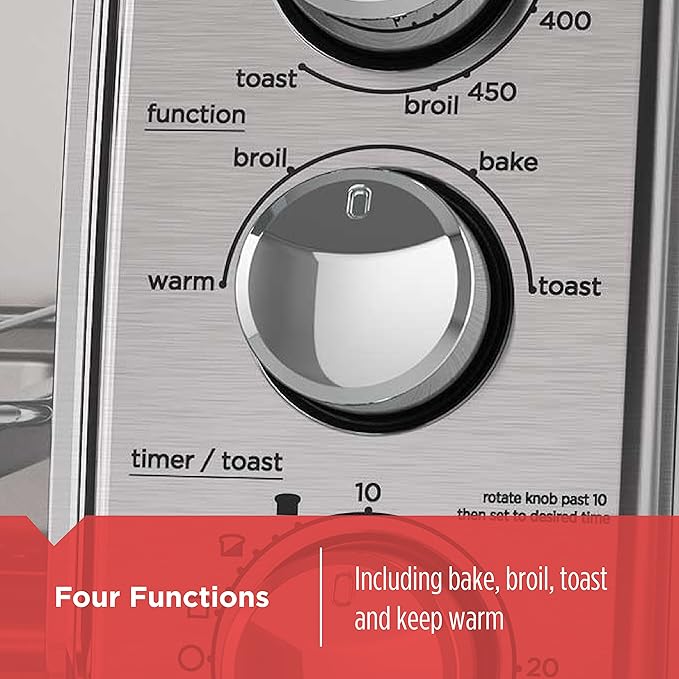 BLACK+DECKER 4-Slice Toaster Oven, TO1745SSG-1A, Even Toast, 4 Cooking Functions Bake, Broil, Toast and Keep Warm, Removable Crumb Tray, Timer