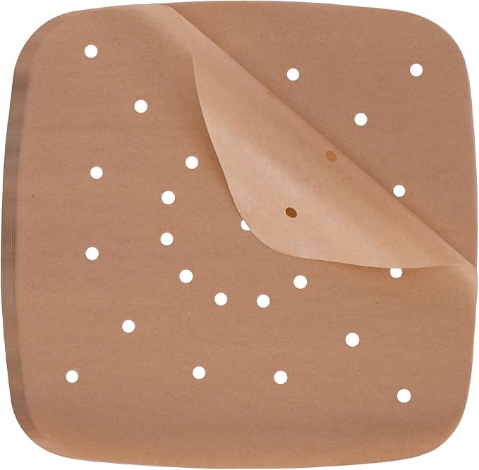 CA Kitchecy Air Fryer Parchment Paper Liners - 8.5in 100 Pcs Airfryer Pagement Paper Square, Easy to Clean, No Burn, for Air Fryer, Cooking, Baking, Grill (Wood) (Square - 8.5 Inches), Brown