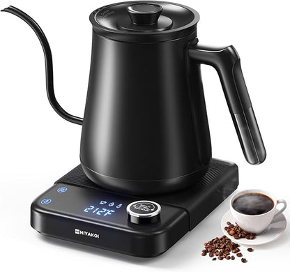 Electric Kettle, HIYAKOI Gooseneck Electric Kettle with Temperature Control, Pour Over Kettle for Coffee & Tea, 1200W Quick Heating Stainless Steel Hot Water Kettle Electric, Keep Warm, 0.8L