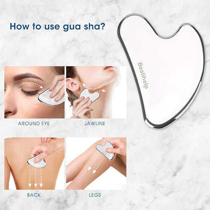 Face Roller & Gua Sha, Stainless Steel Facial Roller and Guasha Tool for Face, Skin Care Roller for Wrinkles and Lifting, Improve Puffiness, Metal Face Massager for Eyes, Neck Tighten