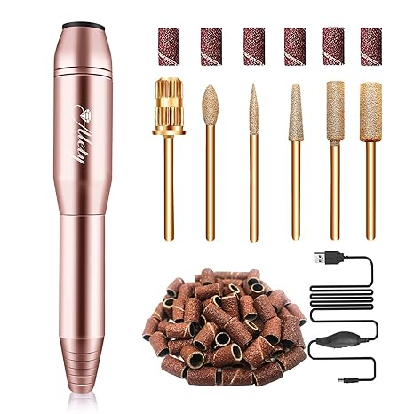 Electric Nail Drill Kit, Portable Electric Nail File for Acrylic Gel Nails, Professional Nail Drill Machine Efile Manicure Pedicure Tools with Gold Nail Drill Bits for Home Salon Use