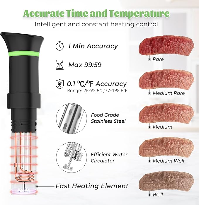 Sous Vide Machines, Immersion Circulators, Precision Cooker, with Recipe,Temperature and Time Digital Display Control, 1000W