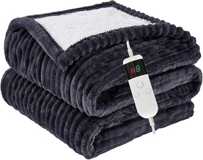 Electric Blanket Heated Throw Size, Soft Flannel Heating Blanket with 8 Hours Auto Off 10 Fast Heating Levels Machine Washable Sherpa Heated Blanket with Overheating Protection