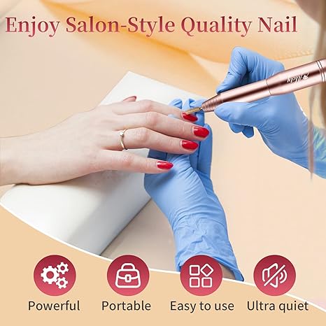 Electric Nail Drill Kit, Portable Electric Nail File for Acrylic Gel Nails, Professional Nail Drill Machine Efile Manicure Pedicure Tools with Gold Nail Drill Bits for Home Salon Use