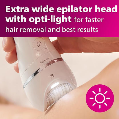 Philips Epilator Series 8000, Wet & Dry, 3-in-1 with Shaver & Trimmer Attachments for Women, 8 Accessories Included, BRE720/14