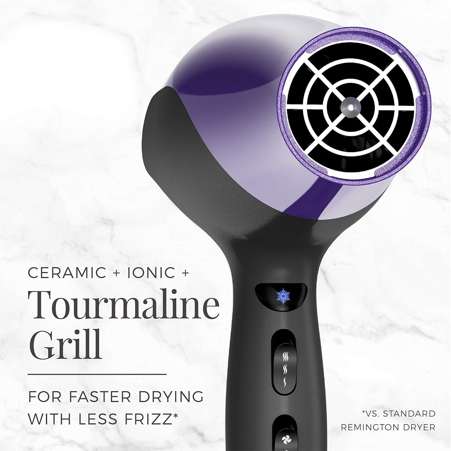 Remington Damage Protection Hair Dryer with Ceramic + Ionic + Tourmaline Technology,Purple, 3 Piece Set