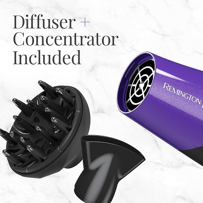 Remington Damage Protection Hair Dryer with Ceramic + Ionic + Tourmaline Technology,Purple, 3 Piece Set